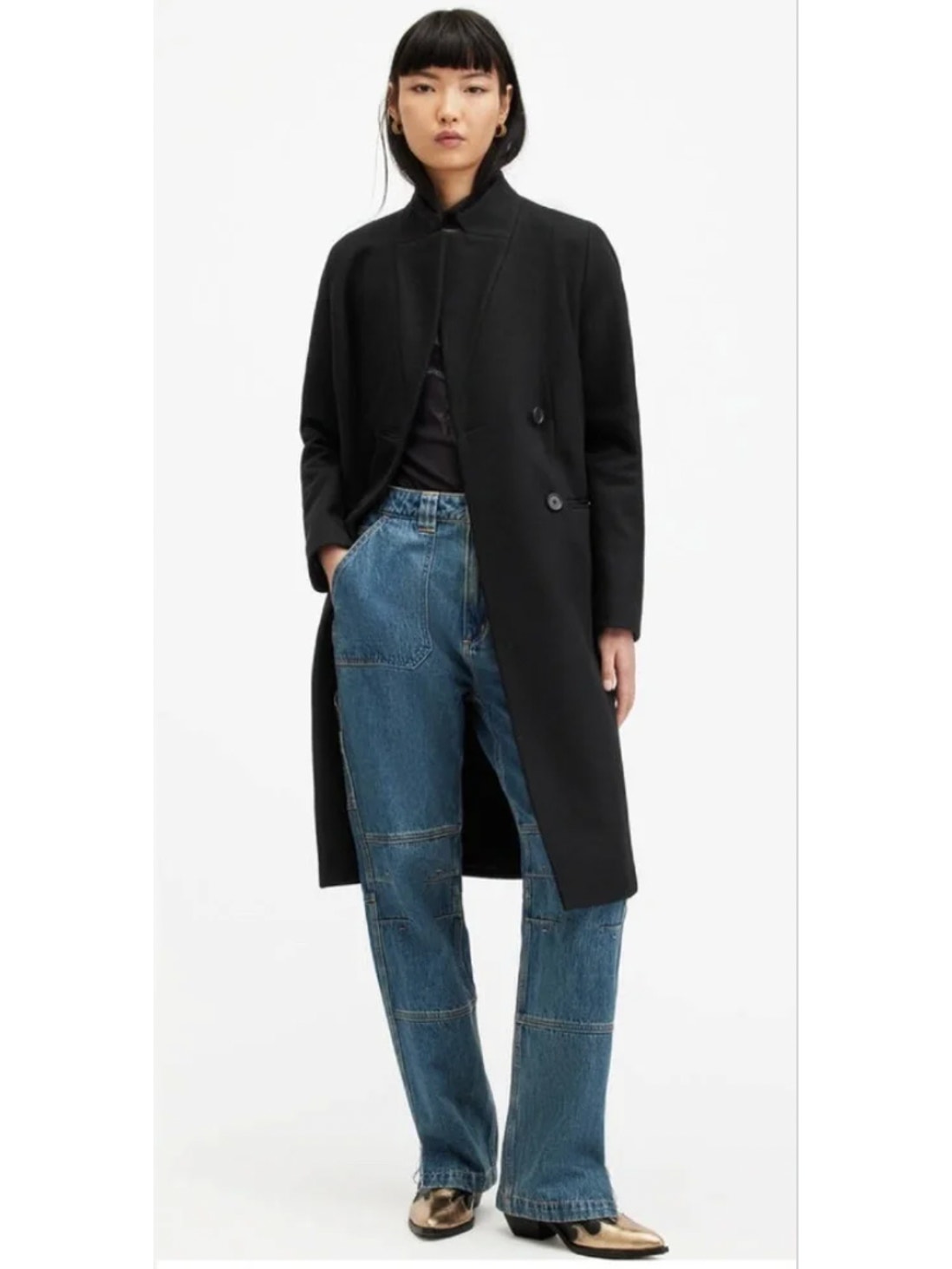 Allsaints Sidney Wool Cashmere Blend Tailored Coat Womens 0 Minimalist Classic
